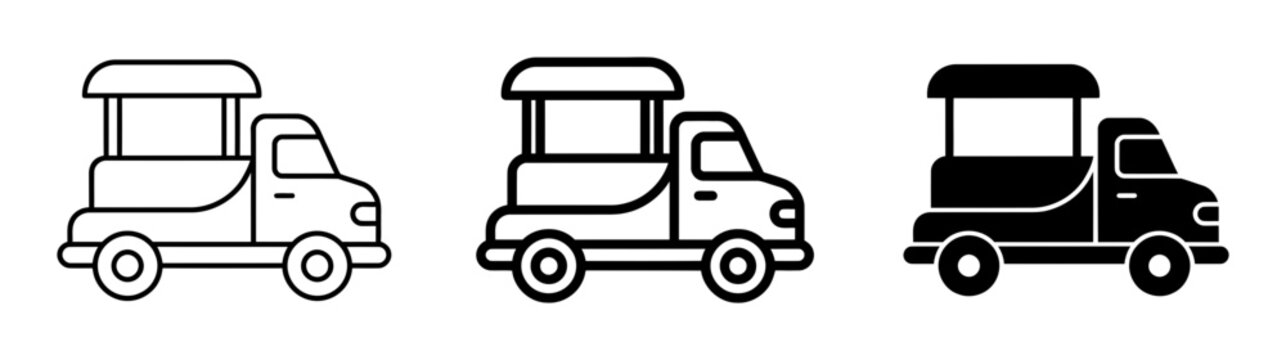 Food Truck Icons, Mobile Kitchen Vector Set, Street Food Van Graphics, Fast Casual Dining Vehicle Illustrations