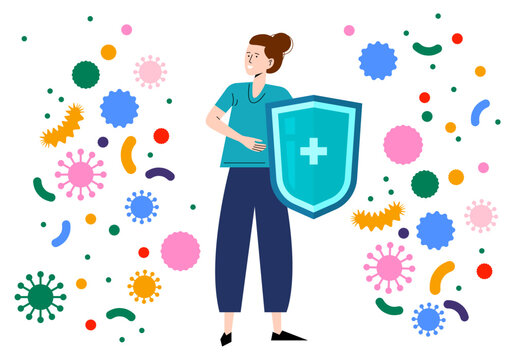 Healthcare and infection protection. Strong immune system. Medical shield. Virus germs and bacteria protection. Healthy immune system, protectection from viruses and bacterias