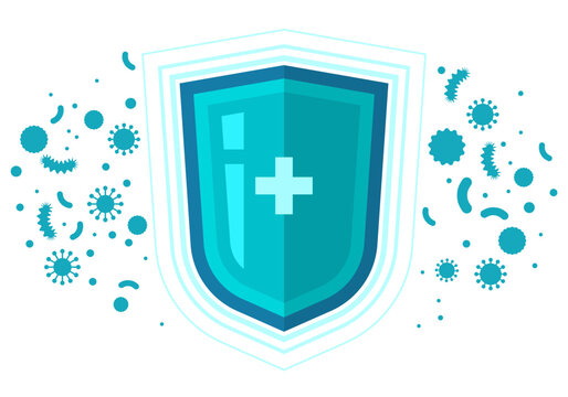 Healthcare and infection protection. Strong immune system. Medical shield. Virus germs and bacteria protection. Healthy immune system, protectection from viruses and bacterias