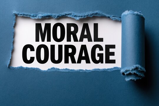 Moral Courage concept of ethical bravery on blue background