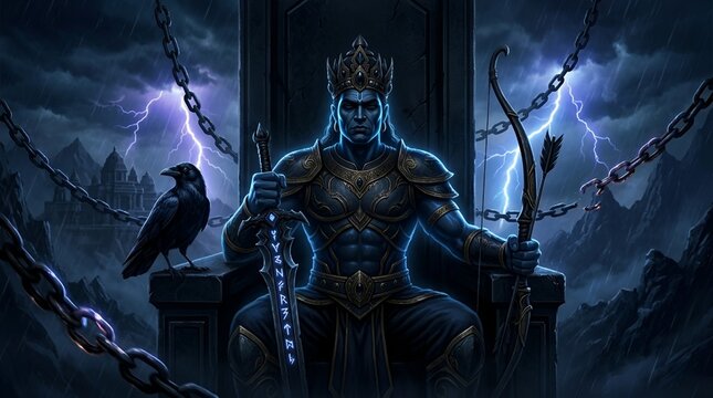 Shani Dev Hindu God of Saturn and Karma Deity of Justice in Navagraha MythologyShani Dev Hindu God of Saturn and Karma Deity of Justice in Navagraha Mythology