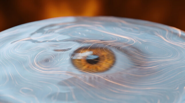 Close up of human eye cornea surface showing swirling pattern and iris texture