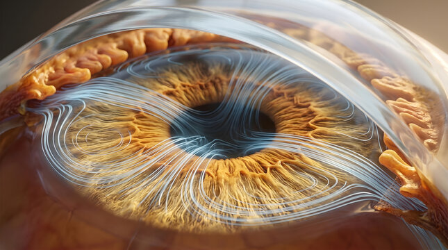 Detailed cross section of human eye showing iris lens retina and internal structure