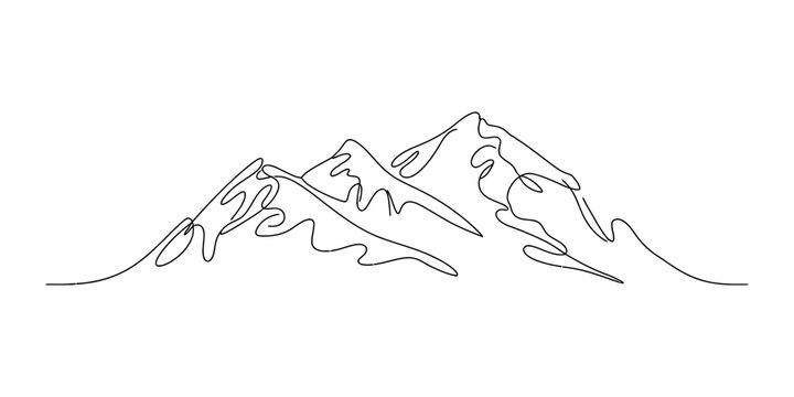 Continuous single line drawing of mountain range peaks in a simple minimalist art style for nature adventure and outdoor travel design concepts Vector, illustration