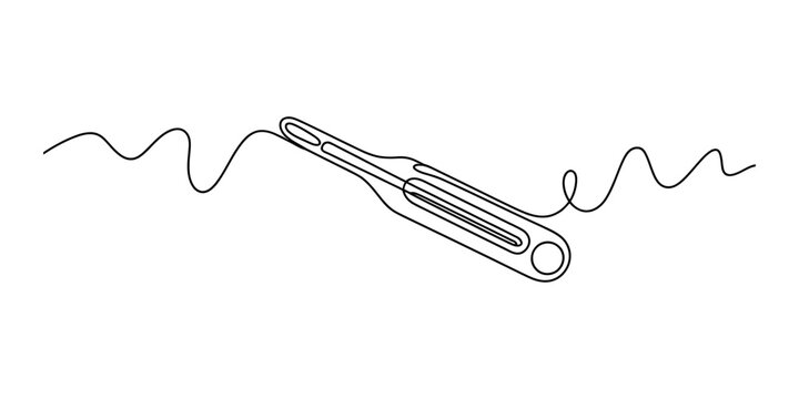 Continuous single line drawing of a digital medical thermometer for measuring fever and body temperature in a simple minimalist style art design Vector, illustration