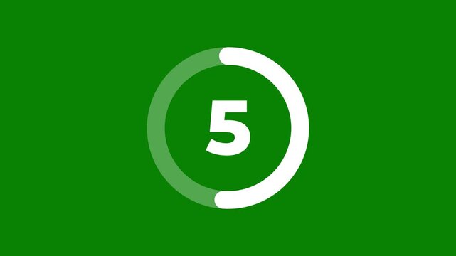 Green screen countdown timer motion graphics animation from 0 to 9 seconds with circular loading progress bar for video editing intro transition design template.