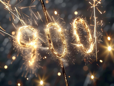 Close-up of gold sparklers forming the number 900 in a festive scene with scattered fireworks sticks, creating an atmosphere of light and shadow, warmth, and celebration - AI-Generated