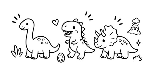 Dinosaur Doodles Set Vector doodle funny set on white background © Roman