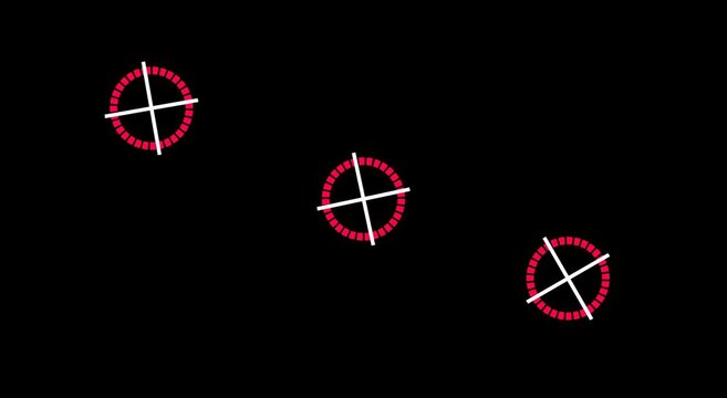 Digital target reticle hud overlay with rotating red scanning circles animation