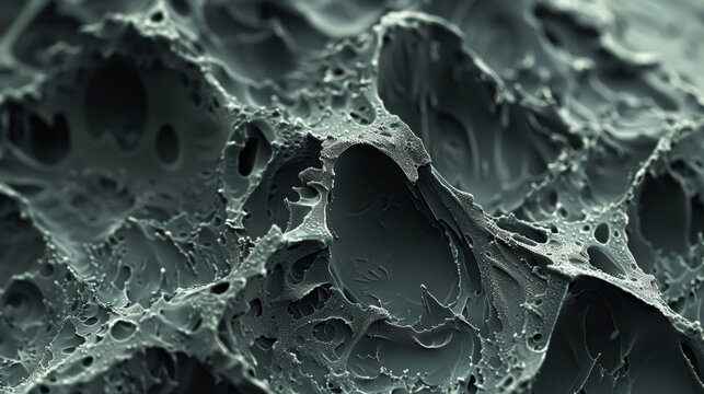 A microscopic view of the surface of a shape memory alloy revealing the rugged texture and composition that give it its dynamic shape memory capabilities.