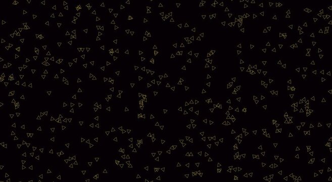 Gold triangle particles floating motion animation background, on black backdrop
