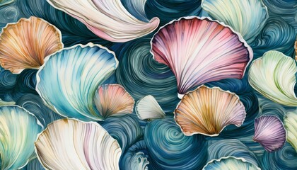 abstract watercolor oyster shell seamless pattern coastal marine life nature design for trendy design textile packaging fabric wallpaper branding stationery wrapping paper interior decor