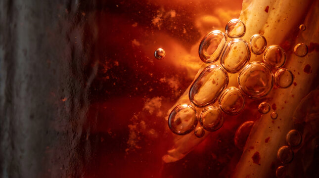 Irregular Pressurized Oxygen Bubbles in Red Kimchi Brine &ndash; Ferment Bubbles Macro &ndash; Active Biology &ndash; Harsh Backlit LED Panel