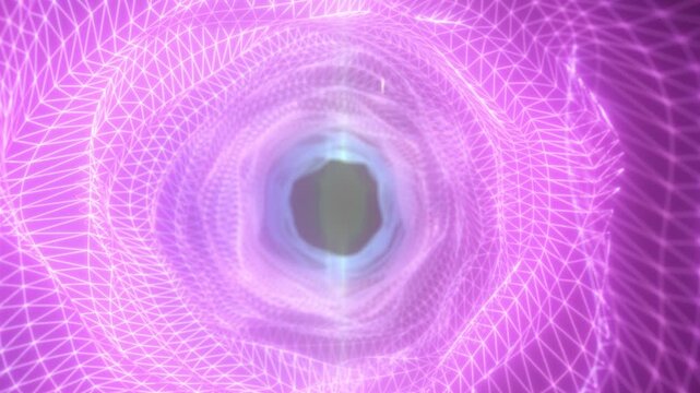 Futuristic purple wireframe vortex with glowing polygon mesh