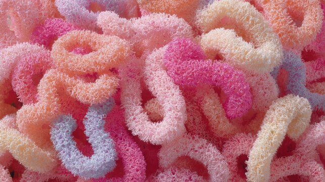 Soft, textured yarn in pastel pink and orange hues