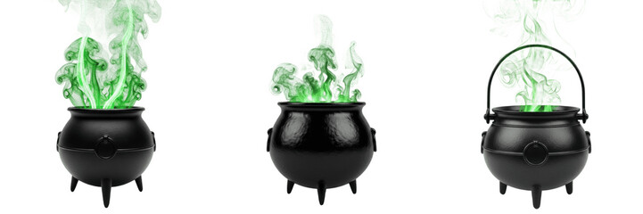 Magic Witches Cauldron Isolated on Transparent PNG Background, Black Pot with Green Boiling Magical Smoke, Halloween Sorcery Potion Container, Mystical Alchemy Graphic Elements for Fantasy Design Proj © kulan