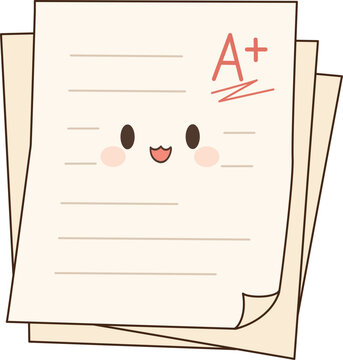 Cute perfect score A plus exam paper test report vector illustration