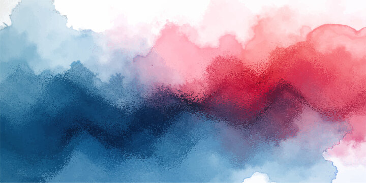 An abstract watercolor painting of a mountain landscape at sunset under a dramatic storm cloudscape