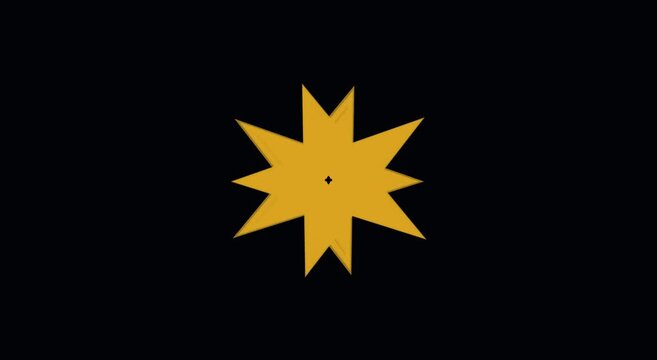 Golden star shape morphing animation loop on animation black background