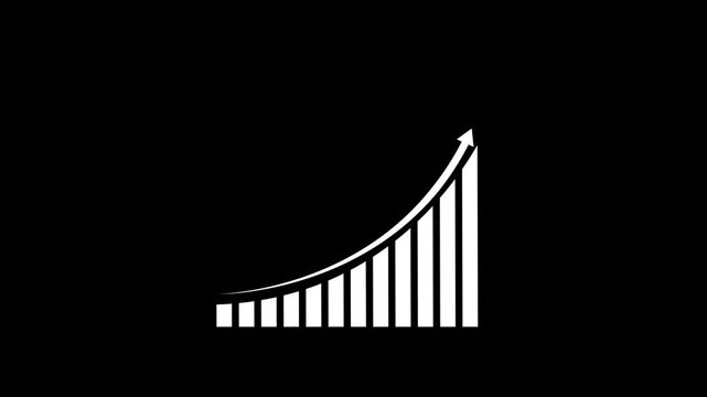 White bar chart with upward trending arrow on black background