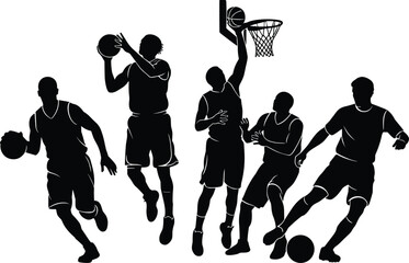 Basketball Player Silhouette Collection in Dynamic Action Poses Isolated on White Background for Sports Competition and Team Design © Designer Arjun