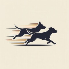 Fototapeta premium Two Dogs Running Silhouette Against Gradient Background Line Art Illustration