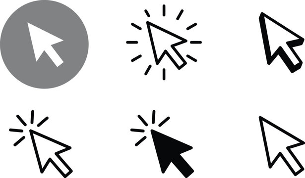 Cursor Click Icon Collection Featuring Mouse Pointer Symbols, Interactive Navigation Graphics and Modern User Interface Design Elements