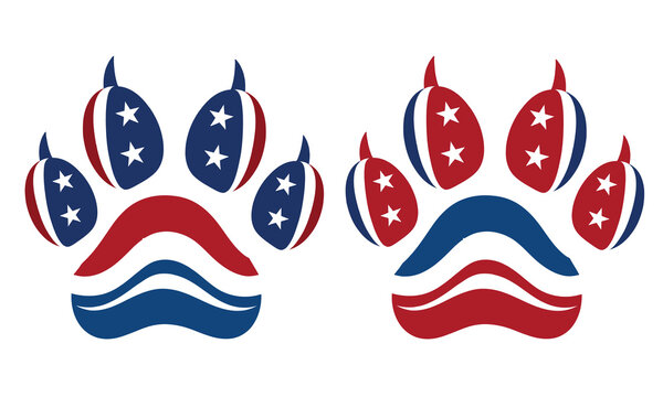 Patriotic bear paw prints independence day symbols