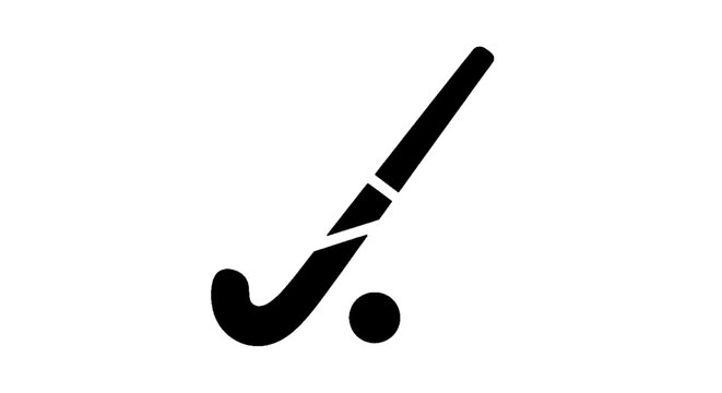 Minimal black silhouette icon, simple flat vector, bold black shape, no, no shading field hockey stick and ball icon on a, flat icon style