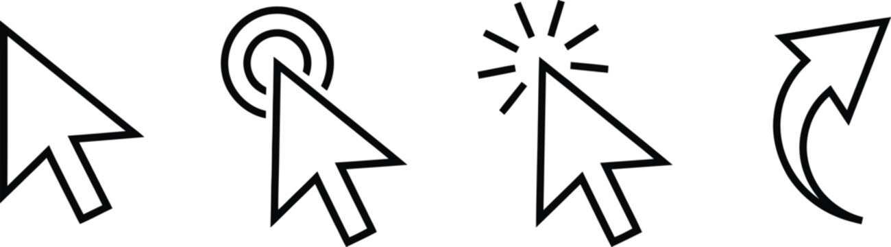 Cursor Pointer Icon Collection Featuring Click Navigation Symbols, Refresh Arrow Graphics and Modern User Interface Design Elements