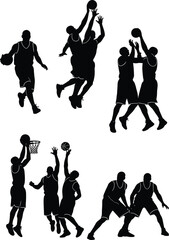 Dynamic Basketball Player Silhouettes Collection Featuring Dribbling Dunking Shooting and Defensive Action Poses for Sports Design Projects © Designer Arjun