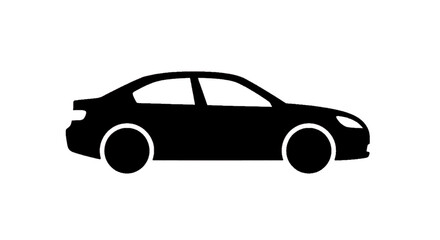 Fototapeta premium Minimal black silhouette icon, simple flat vector, bold black shape, no, no shading black silhouette of a sedan car on a, flat icon style