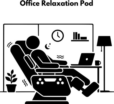 Office Relaxation Pod with Employee Sleeping on Ergonomic Electric Massage Chair Vector Icon