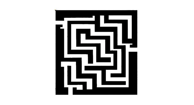 Minimal black silhouette icon, simple flat vector, bold black shape, no, no shading black and white maze puzzle illustration on a, flat icon style