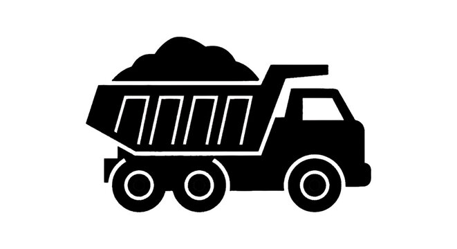 Minimal black silhouette icon, simple flat vector, bold black shape, no, no shading dump truck icon vector illustration on a, flat icon style