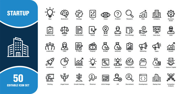 Startup Business Line Icon Set &ndash; Entrepreneurship, Corporate , Venture Capital and Tech Startup Linear Icons.