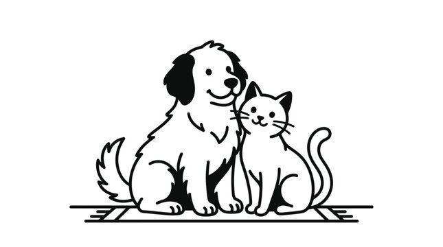 Dog and Cat Sitting Together.