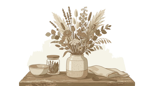 Dried flowers in a vase.