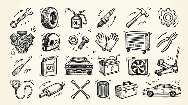 Car repair tools and automotive parts.