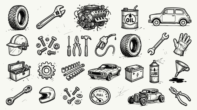 Car repair tools and automotive parts.