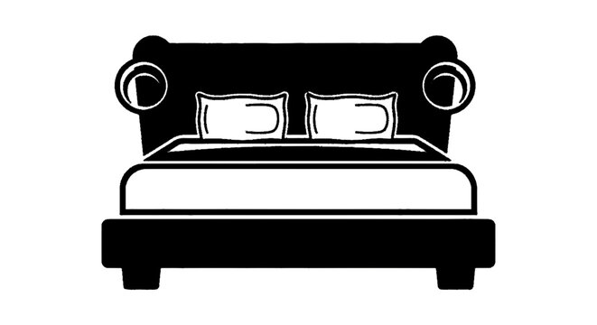Minimal black silhouette icon, simple flat vector, bold black shape, no, no shading double bed icon, simple style on a, flat icon style