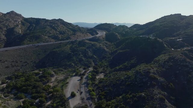 Car Tracking on Winding Raod Simi Valley Greater Los Angeles Aerial Footage