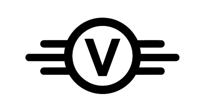Minimal black silhouette icon, simple flat vector, bold black shape, no, no shading vaulttec logo icon from fallout video game series on a, flat icon style
