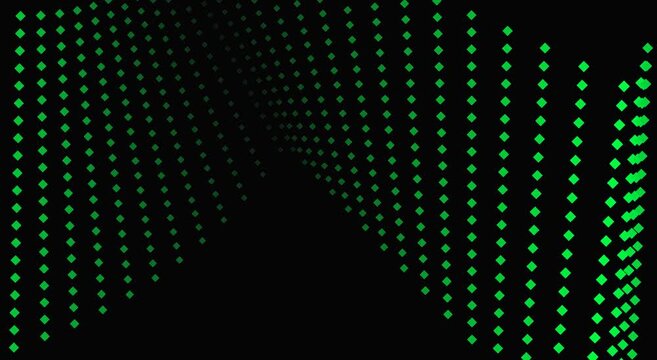 Green digital wave abstract motion animation background, with glowing square pixels