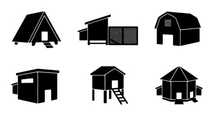 Set of chicken coop icons, poultry farm buildings, vector illustration © SUFIA