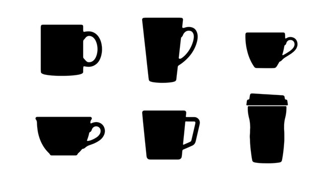 Set of silhouettes of different types of mugs and cups