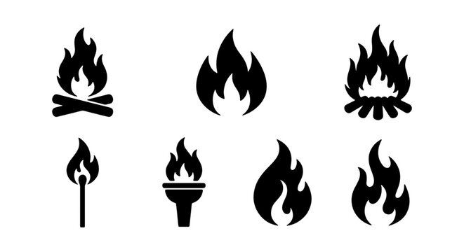 Set of fire and flame icons, vector illustration