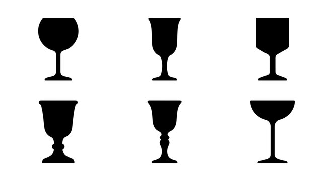 Six different wine glasses silhouettes