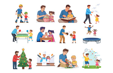 Fototapeta premium Father's day celebration with family and kids at home indoors and outdoors