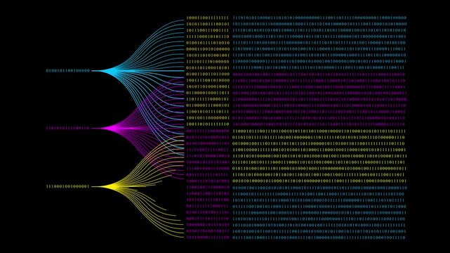 AI data flow animation with running digital numbers visualizing intelligent data analysis and machine learning processes, illustrating modern information processing, automation, and futuristic analyti